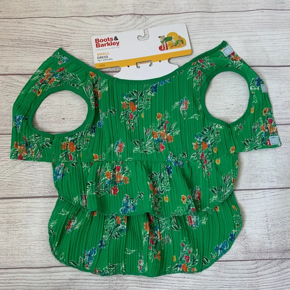Boots & Barkley Green Floral Pet Dress Cat Dog Size Small Up to 20lbs